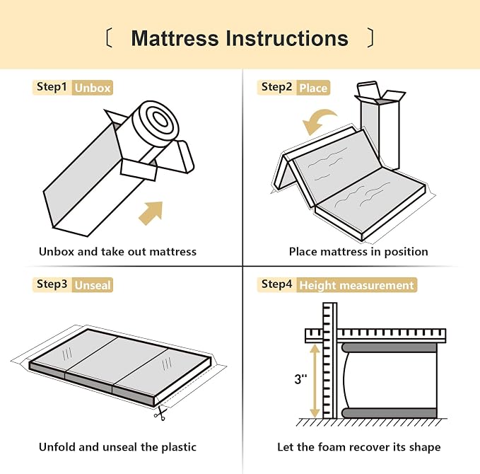 3"x26"x38" Trifold Mattress Topper, Waterproof Breathable Soft Removable Cover, Portable Mattress Pad with Carry Bag for Indoor & Outdoor Use, High Density Medium Firm Foam