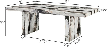 Roundhill Furniture Cavira Modern Faux Marble Dining Table with Double Pedestal Base