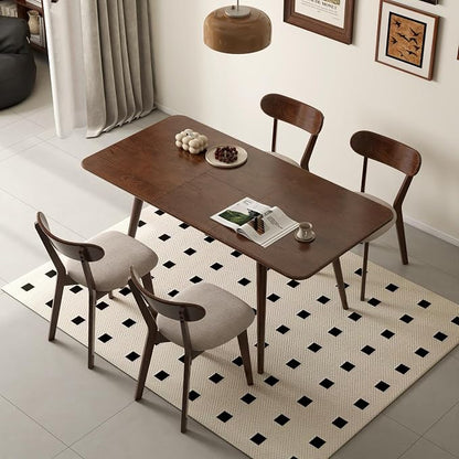 47’’-63’’ 100% Oak Extendable Dining Table and Chairs Set for 4, Solid Wood Folding Kitchen Table, Mid Century Modern Dinner Table for Kitchen, Apartment, Living Room (47''-63''+4 Cushion Chairs)