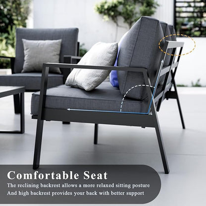Outdoor Couch 3-Seat All-Weather Metal Outdoor Sofa, Oversized Patio Couch, Aluminum Patio Sofa with 5" Cushions (Black/Dark Grey)