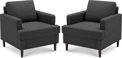 Weture Mid-Century Accent Chair,Modern Linen Fabric Armchair for Living Room,Comfy Upholstered Reading Accent Chairs for Bedroom,Single Sofa Chair with Wood Legs (Dark Grey, 2 Pack)