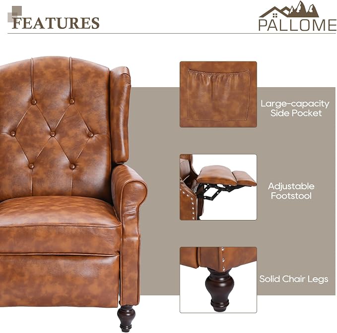 Wingback Recliner Chair with Massage and Heat PU Leather Push Back Arm Chair, Recliner Chair for Living Room Bedroom Home Theater (1,Yellow)