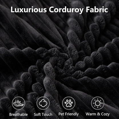 135" Modular Sectional Couches for Living Room, Comfy Boneless L Shaped Cloud Couch with Chaise Lounge, Modern Cozy Corduroy Deep Seat Floor Sofa, Memory Foam, No Assembly Required, Black