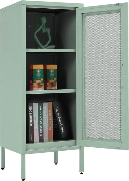 Slim Metal Storage Cabinet with Mesh Doors - 42'' Tall Narrow Organizer Tower, Compact Freestanding Cabinet, Versatile Utility Storage for Home, Office, Kitchen, Living Room, Durable and Modern Design