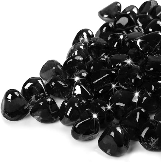 GASPRO 10 Pound Fire Glass Diamonds 1 Inch, Fire Pit Glass Rocks for Gas Fireplace and Fire Pit, Black, High Luster