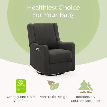 Delta Children Mercer Electronic Power Recliner and Swivel Glider with USB Port in LiveSmart Performance Fabric - Water Repellent & Stain Resistant, Dark Grey