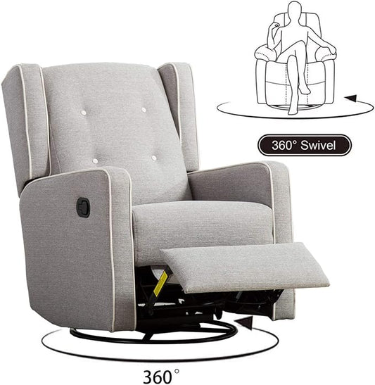 CANMOV Swivel Rocker Recliner Chair, Nursery Glider Chair, Nursery Rocking Chairs, Manual Reclining Chair, Grey