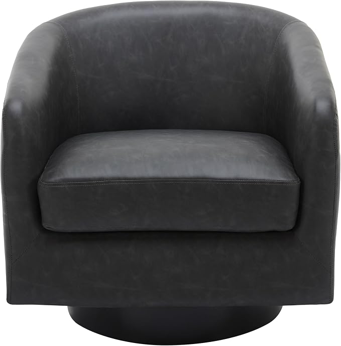 Faux Leather Swivel Accent Chair, Upholstered Barrel Chairs for Living Room, Small Club Chair Modern Single Sofa Bedroom Reading Seat - Black, Set of 4
