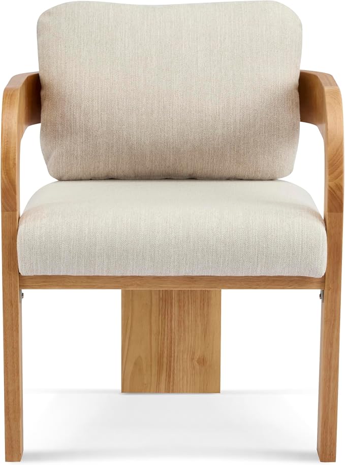 Christopher Knight Home Yorick Modern Dining Chair Set of 2 with Cushion, Solid Wood Dining Room Armchair Set, Curved Backrest Kitchen Side Chair, Living Room Comfy Extra Seat, Natural+Beige