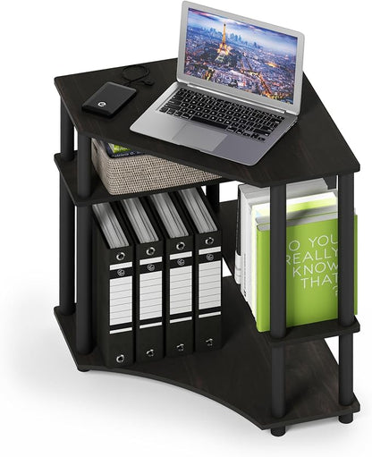 Furinno TURN-N-TUBE Desk, Gaming Desk with Shelves, Corner Computer Desk with Shelves, Office Desk, Space Saving, For Home Office, Bedroom, Espresso