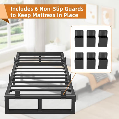 Twin Bed Frames, 12 Inch Metal Platform Bed Frame with Squeak Free U-Slot Design, 6 Non-Slip Guards, 3500lbs Heavy Duty Steel Slat Support, No Box Spring Needed, Under Bed Storage, Black