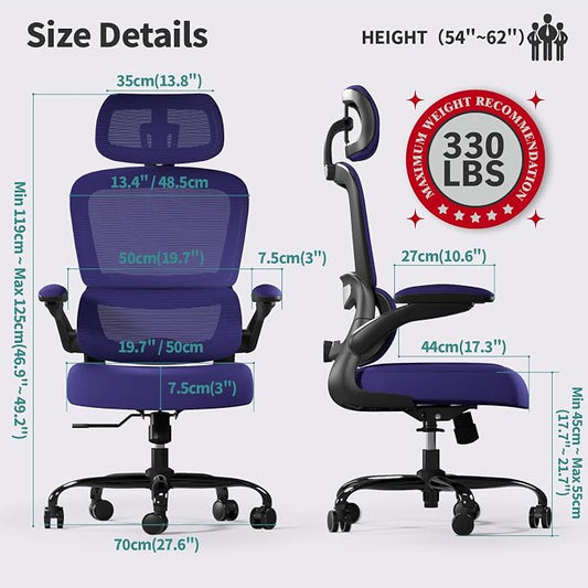 TRALT Office Chair Ergonomic Desk Chair, 330 LBS Home Mesh Office Desk Chairs with Wheels, Comfortable Gaming Chairs (1, Violet)