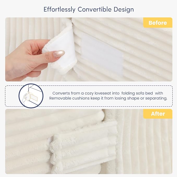 cidludto Convertible Sofa Bed, Boneless Couch 2 in 1 Loveseat Folding Couch Bed Foldable, Boneless Chair Bed & Futon Sofa, Small Couch Corduroy Pull Out Sofa with 4 Pillows for Living Room, Beige