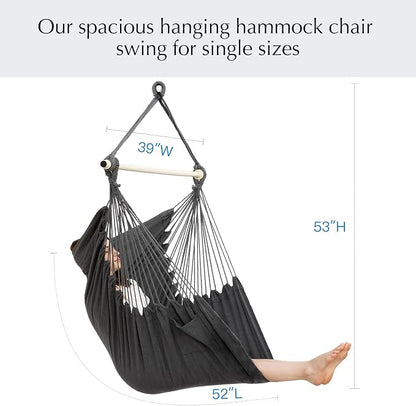 PNAEUT Hammock Chair Hanging Rope Swing for Outside Indoor for Bedroom, Outdoor, Patio (Night Gray)
