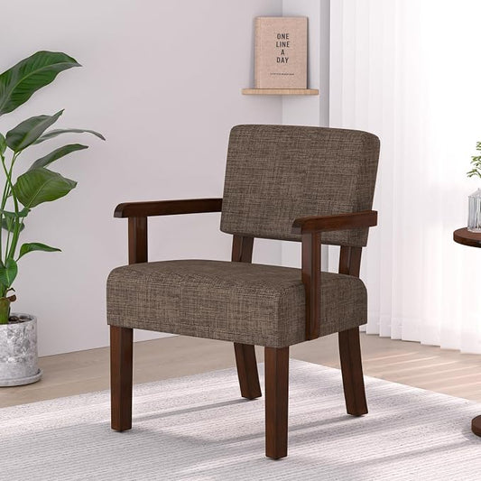 FAGAGA Accent Chair,Armchairs with Solid Wood Frame and Legs,Upholstered Reading Leisure Chair for Bedroom,Office,Waiting Room (Linen, Brown, One Chair)