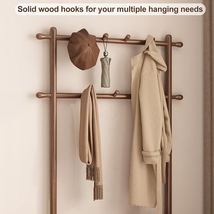 AQIMUELE Coat Rack with Shoe Storage, Wooden Hall Tree with Bench, 11 Hooks and 2-Tier Storage Shelves, 3-in-1, Entryway Bench with Coat Rack (31.5"-Walnut)