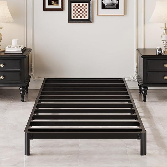 Lutown-Teen 7 Inch Low Twin Bed Frames with Rounded Corner Legs, 1000 LBS Heavy Duty Metal Slats Support Twin Platform Bed Frame No Box Spring Needed, Easy Assembly