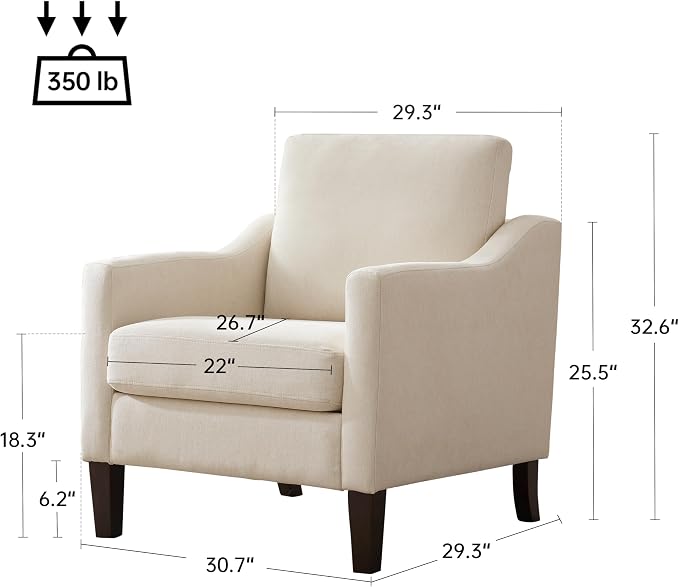 VKNOW Mid Century Modern Accent Chair, Upholstered Living Room Chairs Armchair for Bedroom, Comfy Reading Accent Chairs with Wood Legs for Living Room (1, Beige)