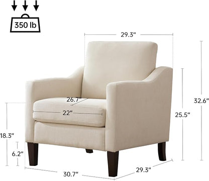 VKNOW Mid Century Modern Accent Chair, Upholstered Living Room Chairs Armchair for Bedroom, Comfy Reading Accent Chairs with Wood Legs for Living Room (1, Beige)
