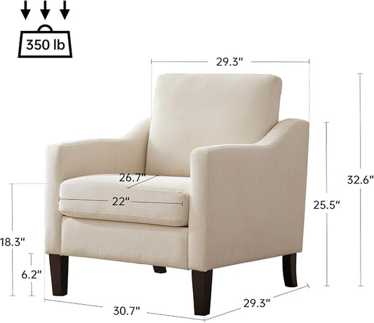 VKNOW Mid Century Modern Accent Chair, Upholstered Living Room Chairs Armchair for Bedroom, Comfy Reading Accent Chairs with Wood Legs for Living Room (1, Beige)