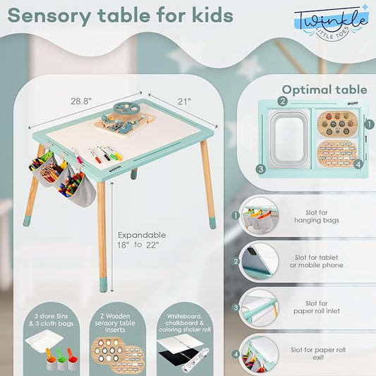 Sensory Table for Toddlers Wooden Montessori Adjustable Activity Table | Toddlers sensory table · adjustable height · 3 bins · Montessori play · activity table · 3 storage bags