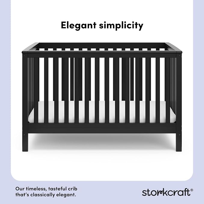 Storkcraft Hillcrest 4-in-1 Convertible Crib (Black) - Converts to Daybed, Toddler Bed, and Full-Size Bed, Fits Standard Full-Size Crib Mattress, Adjustable Mattress Support Base