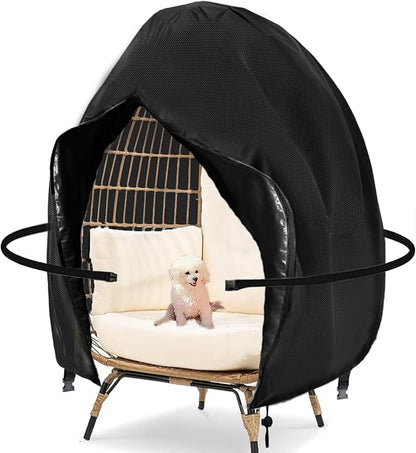 FLYMEI Egg Chair Cover Waterproof Double Egg Chair Covers for Outdoor Furniture 420D Patio Hanging Swing Chair Cover 91x80 inches, Black