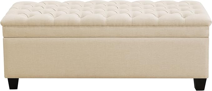 WUTUTUEE 51" Fabric Storage Ottoman Bench, Upholstered Rectangle End of Bed Storage Ottoman Tufted Living Room Bedroom Bench with Safety Hinge, Solid Wood Legs, Loads 500 lb(Khaki)