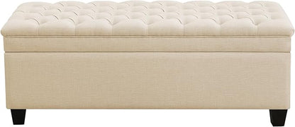WUTUTUEE 51" Fabric Storage Ottoman Bench, Upholstered Rectangle End of Bed Storage Ottoman Tufted Living Room Bedroom Bench with Safety Hinge, Solid Wood Legs, Loads 500 lb(Khaki)