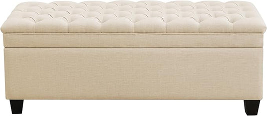 WUTUTUEE 51" Fabric Storage Ottoman Bench, Upholstered Rectangle End of Bed Storage Ottoman Tufted Living Room Bedroom Bench with Safety Hinge, Solid Wood Legs, Loads 500 lb(Khaki)