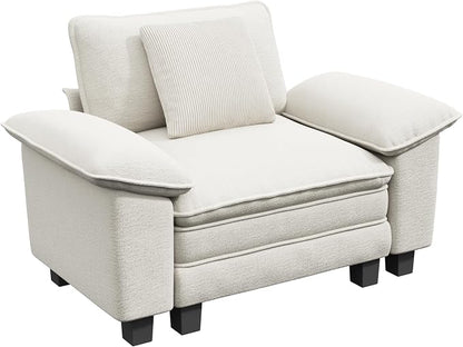 PHI VILLA Oversized Single Sofa Chair with Deep Seat, Cloud Upholstered Reading Armchair, 1 Seater Comfy Sofa Chair for Bedroom Nook, Chenille, Beige