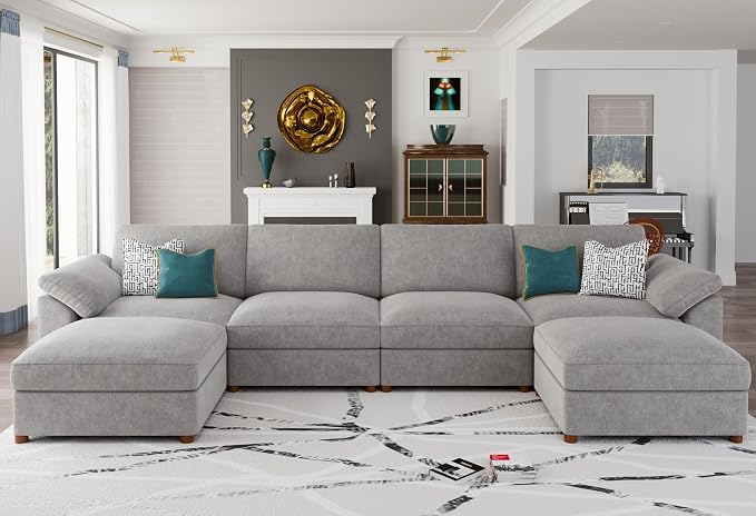 EASE MOOSE Oversized U Shape Sectional Modular Sofa,Wide Deep seat Sectional Sofa, Comfortable Grey Cloud Modular Sofa