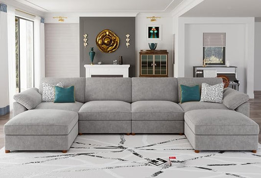 EASE MOOSE Oversized U Shape Sectional Modular Sofa,Wide Deep seat Sectional Sofa, Comfortable Grey Cloud Modular Sofa