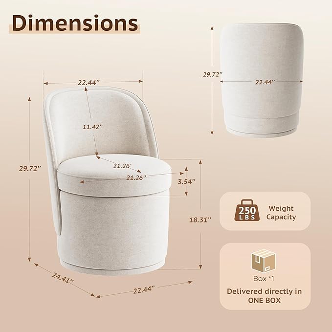 MALOL 360° Swivel Accent Chair- Comfy Living Room Armchair No-Sag Foam & Sturdy Metal Base, Fully Assembled Swivel Accent Single Sofa for Bedroom, Office, Beige