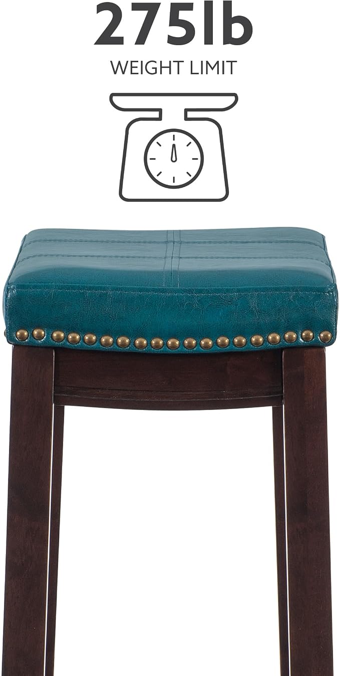 Linon Carson Blue Backless Bar Stool, Brown