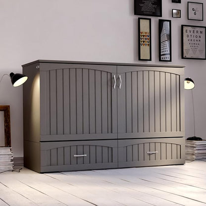 AFI, Southampton Murphy Bed Chest Queen with 6" Mattress, Storage Drawer & Built-in USB Charger, Grey
