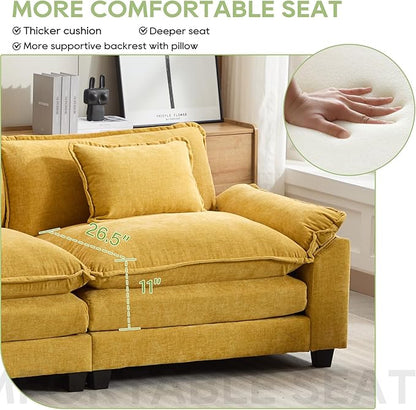 Oprisen 120" Modular Sectional Sofa, Comfy Cloud Couch Sectional Sofa, Chenille Sofa Sleeper Deep Seat Sofa with Throw Pillows for Living Room (Yellow, 120"- 3 Seater)