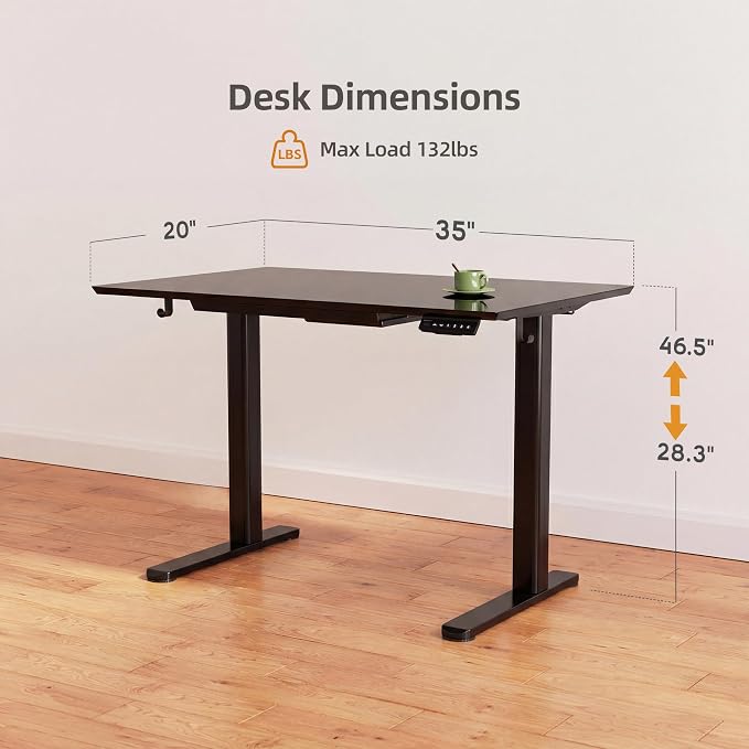 INNOVAR Glass Standing Desk with Drawers, 35×20 Inch Adjustable Stand Up Desk, Quick Install Home Office Computer Desk, Black