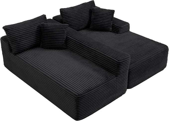 105-Inch L-Shaped Right Facing Corner Compressed Sofa Modular Sectional Boneless Cloud Sofa Floor Foam Couch with Chaise Lounge, Corduroy Corner Boneless Cloud Couch