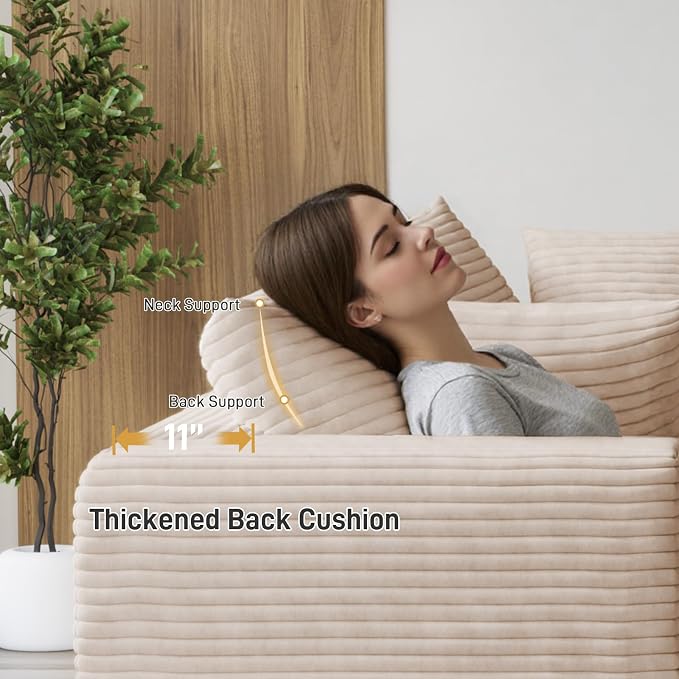 131" Oversized U Shaped Cloud Sectional Couches for Living Room, Comfy Fluffy Corduroy Beige Boneless Sectionals Couch, Plush Memory Foam Modular Sectional Sofa with Chaise- 19" Seat Height