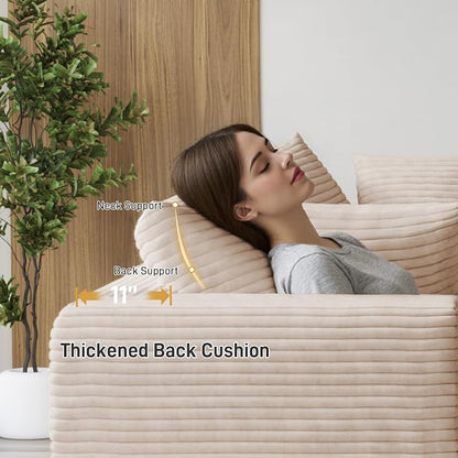131" Oversized U Shaped Cloud Sectional Couches for Living Room, Comfy Fluffy Corduroy Beige Boneless Sectionals Couch, Plush Memory Foam Modular Sectional Sofa with Chaise- 19" Seat Height