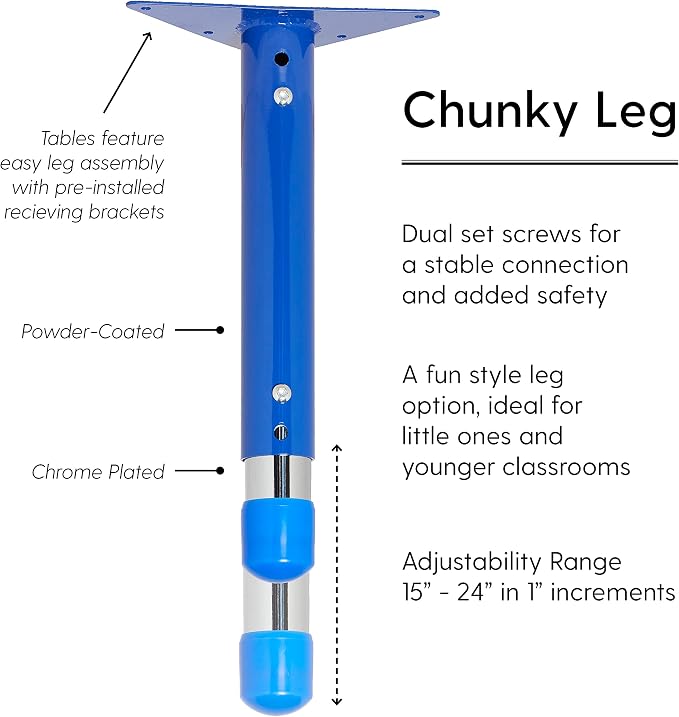 FDP Dry-Erase Half Moon Activity School and Classroom Kids Table (36 x 72 inch), Chunky Toddler Legs for Collaborative Spaces, Adjustable Height 15-24 inches - Whiteboard Top, Blue Edge and Legs