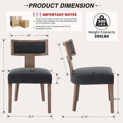 HNY Mid Century Modern Dining Chairs Set of 4, Farmhouse Linen Fabric Upholstered Accent Chairs Curved Nailhead Trim Backrest Kitchen Chairs, with Hardwood Frame, Charcoal