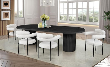 Dobby 90"-123" Extendable Oval Wooden Dining Table, Black | Mid Century Modern, Double Pedestal Base, For 6 People, Large