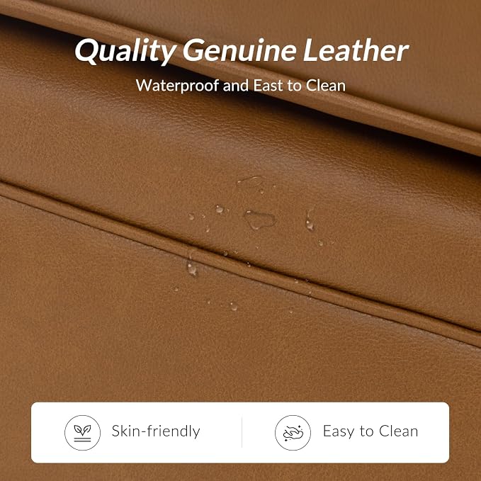 60" Wide Genuine Leather Chesterfield Loveseat, 2 Seat Leather Sofa with Rolled Arms, Nailhead Trim for Living Room Furniture, Easy Assembly – Camel
