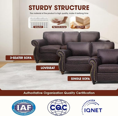 Couchus Living Room Furniture Sets,Sofa Sets and Couch Sets for Living Room,Mid-Century Vintage Sofa Couches with Rivet Design (Brown, 2 Single+3 Seater)