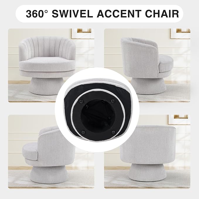 CANMOV Swivel Accent Chair with Armrest Set of 2, Modern 360 Degree Swivel Barrel Chair with Curve Back and Soft Cushion, Comfy Fabric Round Armchair Single Sofa for Living Room, Bedroom,Grey