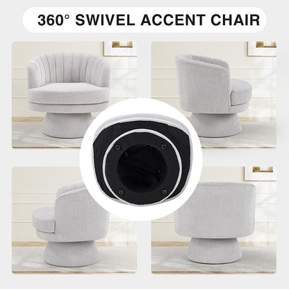 CANMOV Swivel Accent Chair with Armrest Set of 2, Modern 360 Degree Swivel Barrel Chair with Curve Back and Soft Cushion, Comfy Fabric Round Armchair Single Sofa for Living Room, Bedroom,Grey