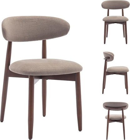 COLAMY Mid-Century Modern Wooden Dining Chair Set of 2, Indoor Upholstered Kitchen Chairs with 2.6" Cozy Padded Seat, Walnut Finish Side Dining Chair, [Camel]