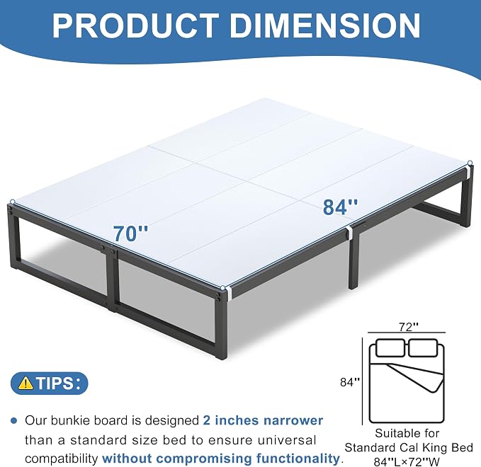 Lutown-Teen Bunkie Board California King Under Mattress High-Density Polymer Cal King Bunkie Board Anti-Sag, Breathable, Moisture Resistant, Noise Minimizing, White